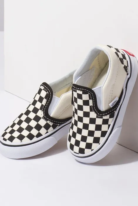 VANS TODDLER CLASSIC SLIP-ON BLACK & WHITE CHECKERBOARD/WHITE