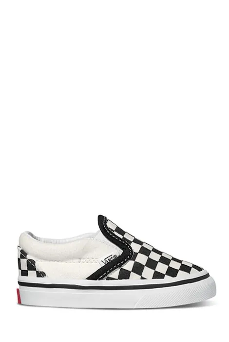 VANS TODDLER CLASSIC SLIP-ON BLACK & WHITE CHECKERBOARD/WHITE