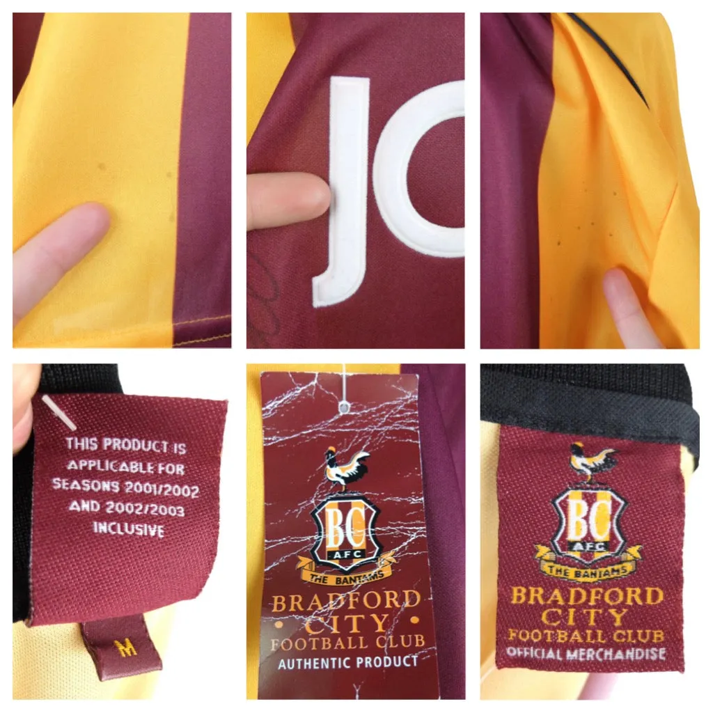 Vintage 2000s 2001-2002 Bradford City Signed Striped Long Sleeve Collared Football Soccer Jersey