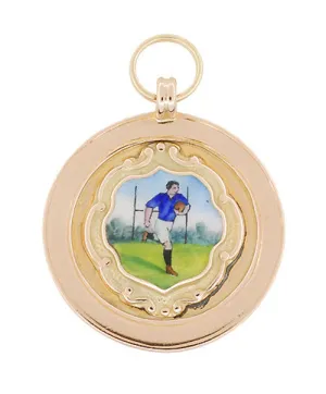 Vintage Enameled Rugby Football Pendant in English 9 Karat Gold - Circa 1924