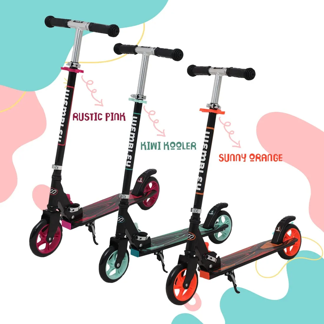 Wembley Kick Scooter for Kids 5  Years | 2 Wheels Steel Frame Foldable and 3 Adjustable Height | Skating Cycle Kids Scooter 5 to 10, 12 Years Boys Girls - Orange BIS Certified - Capacity 50kg