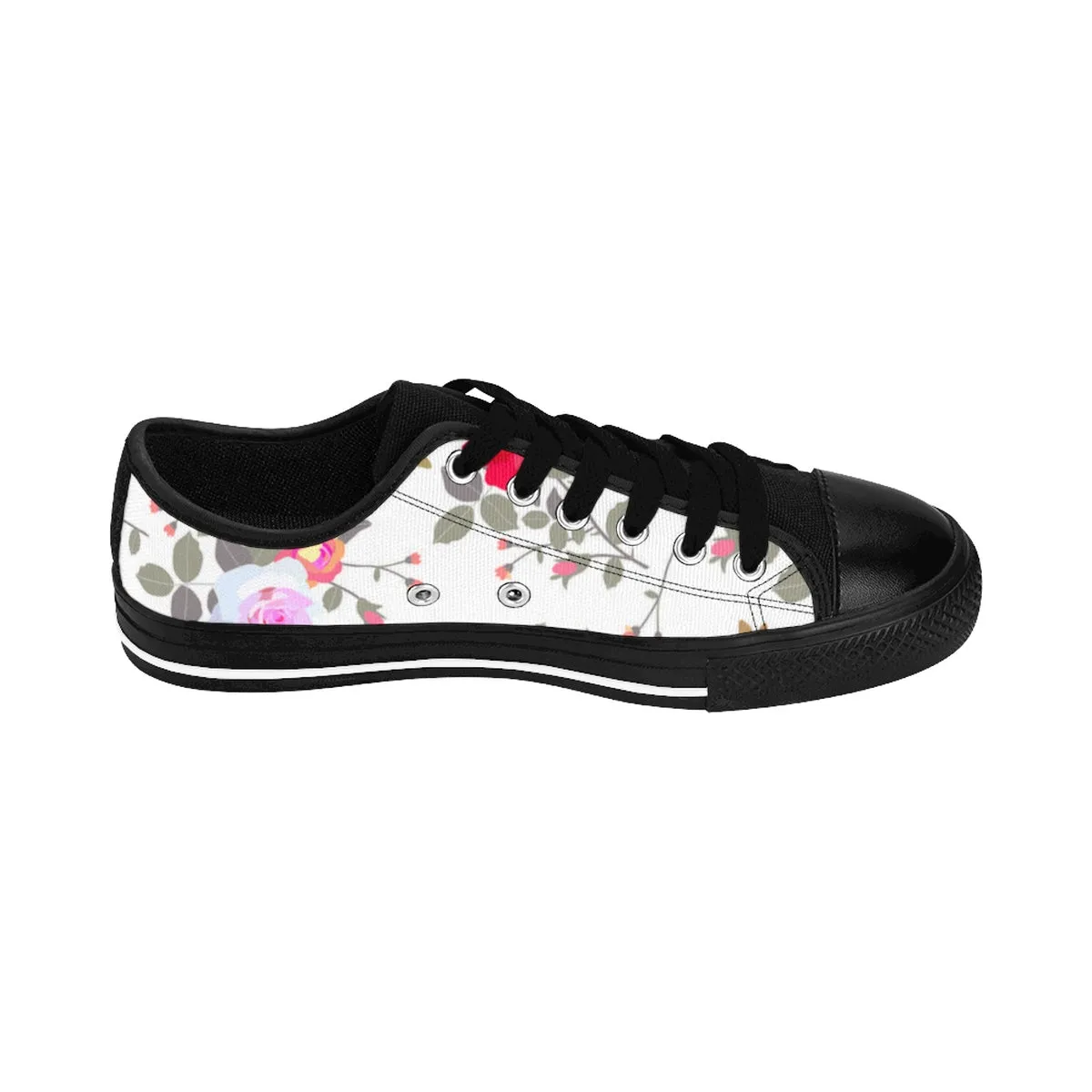 White Rose Floral Ladies Sneakers, Designer Women's Sneakers Running Shoes (US Size 6-12)