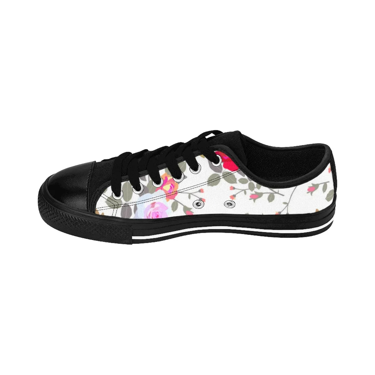 White Rose Floral Ladies Sneakers, Designer Women's Sneakers Running Shoes (US Size 6-12)