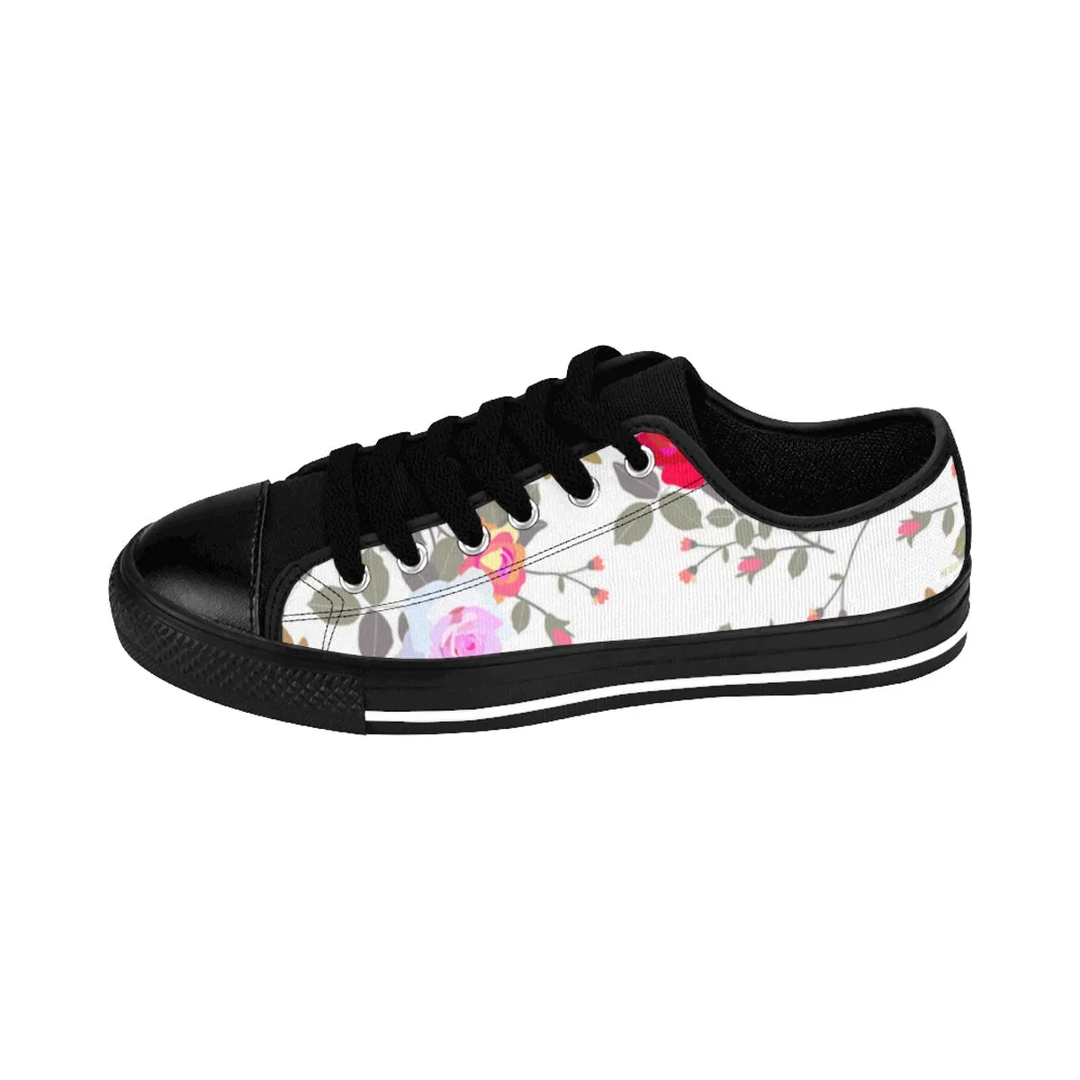 White Rose Floral Ladies Sneakers, Designer Women's Sneakers Running Shoes (US Size 6-12)