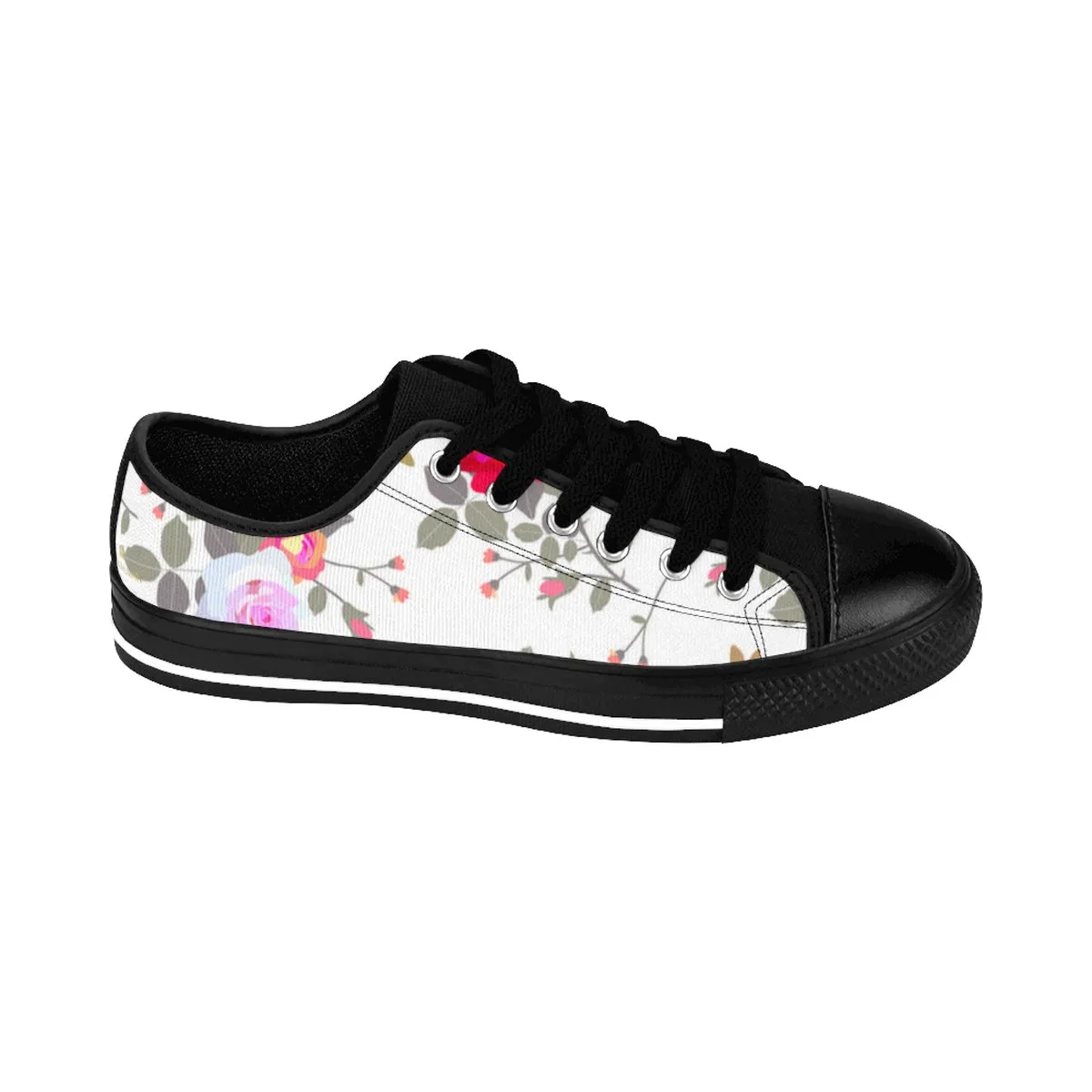 White Rose Floral Ladies Sneakers, Designer Women's Sneakers Running Shoes (US Size 6-12)