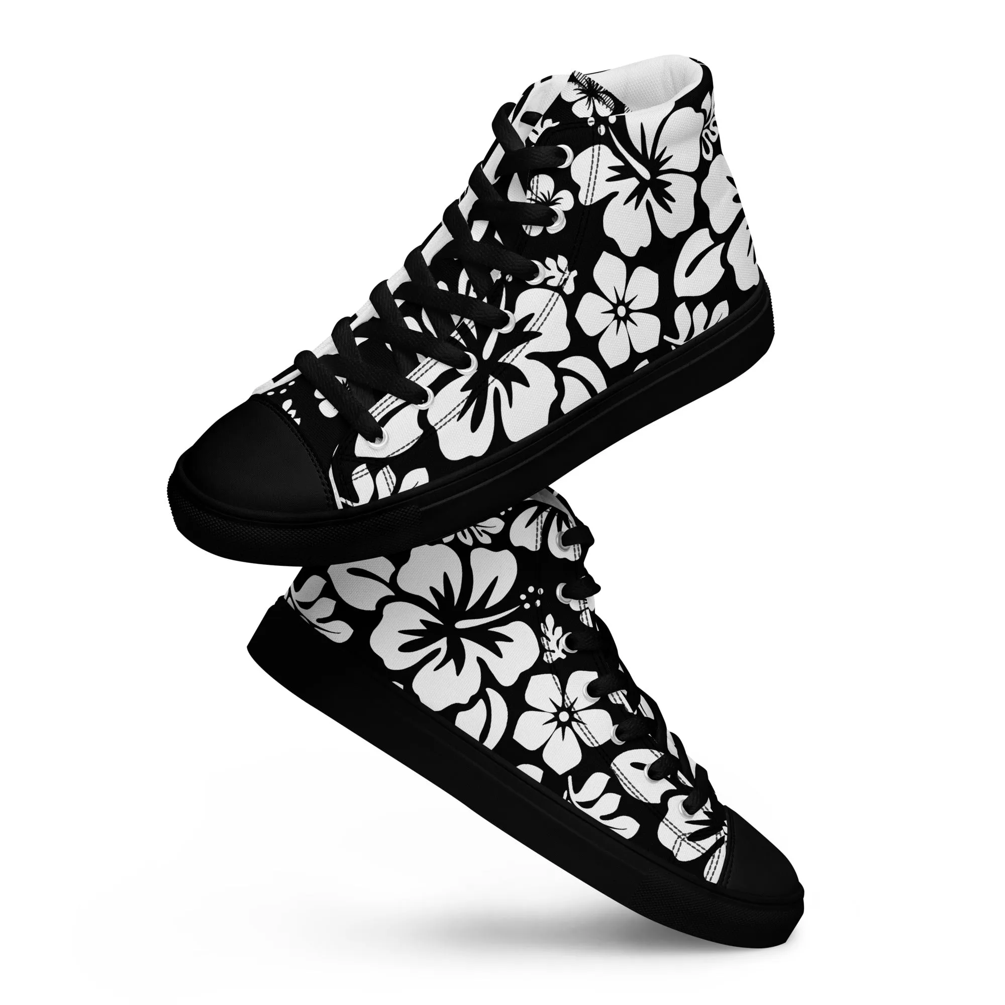 Women's Black and White Hawaiian Print High Top Canvas Shoes