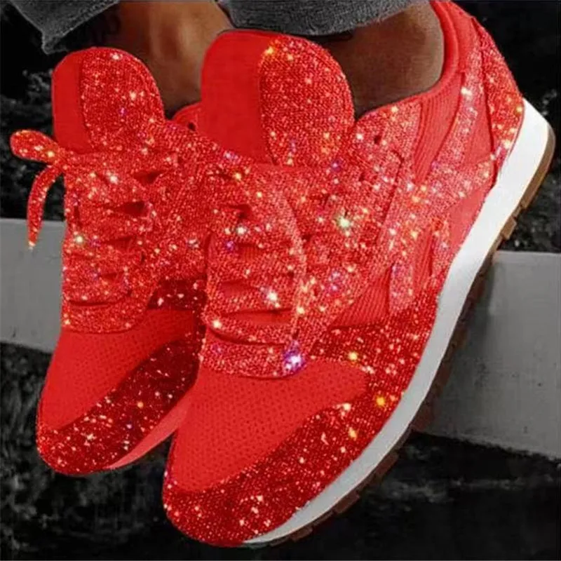 Women's glitter sneakers rhinestone shiny tennis shoes