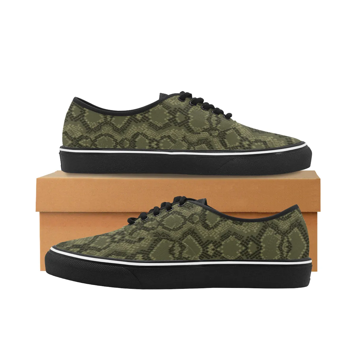 Women's Olive Snake Print Low Top Canvas Shoes