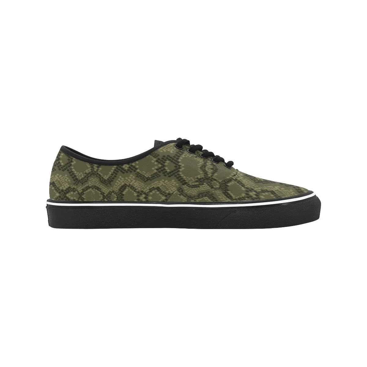 Women's Olive Snake Print Low Top Canvas Shoes