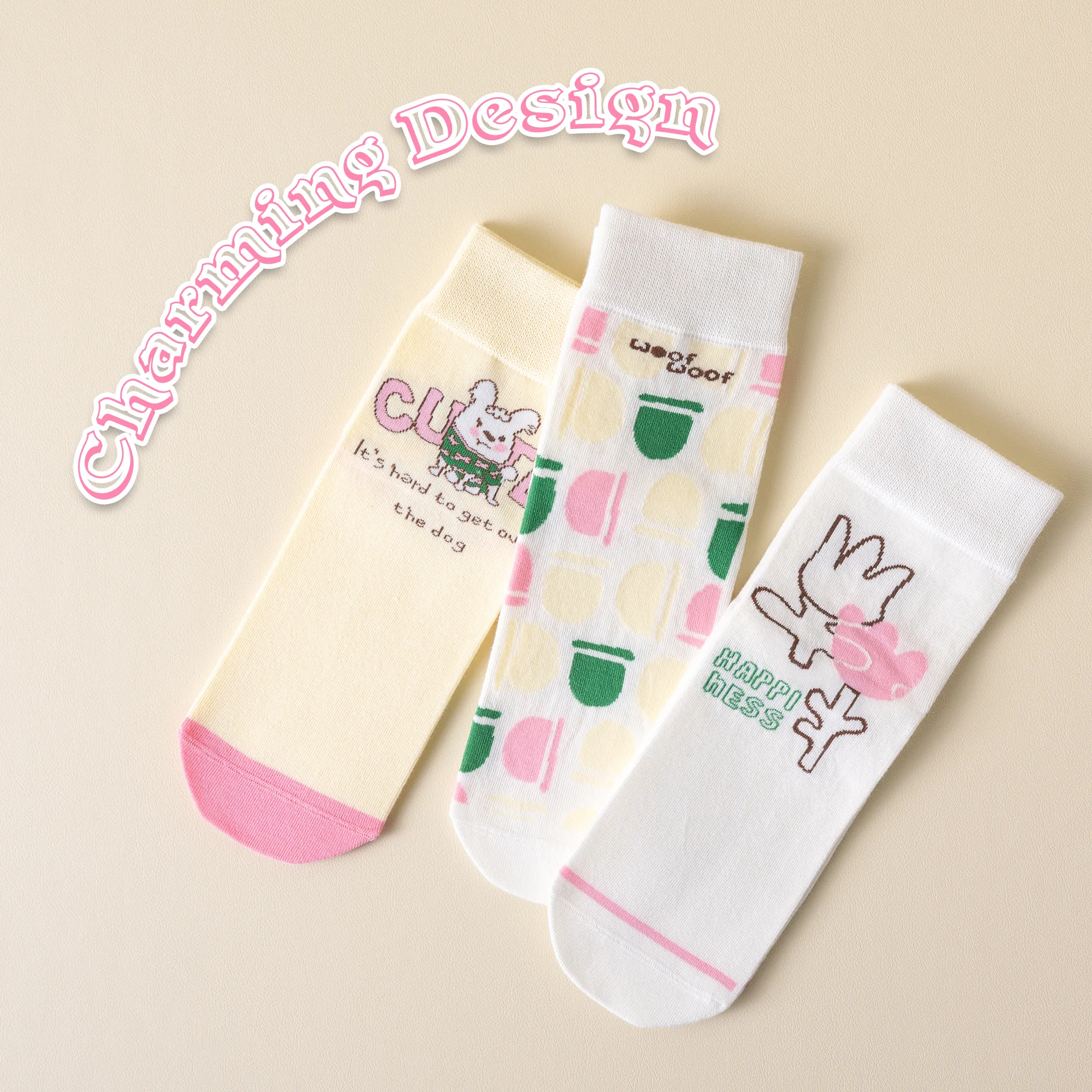 Womens Patterned Crew Socks Seamless Combed Cotton Funny Girls Cute Novelty Animal Flower Soft Socks Gifts 3 Pairs