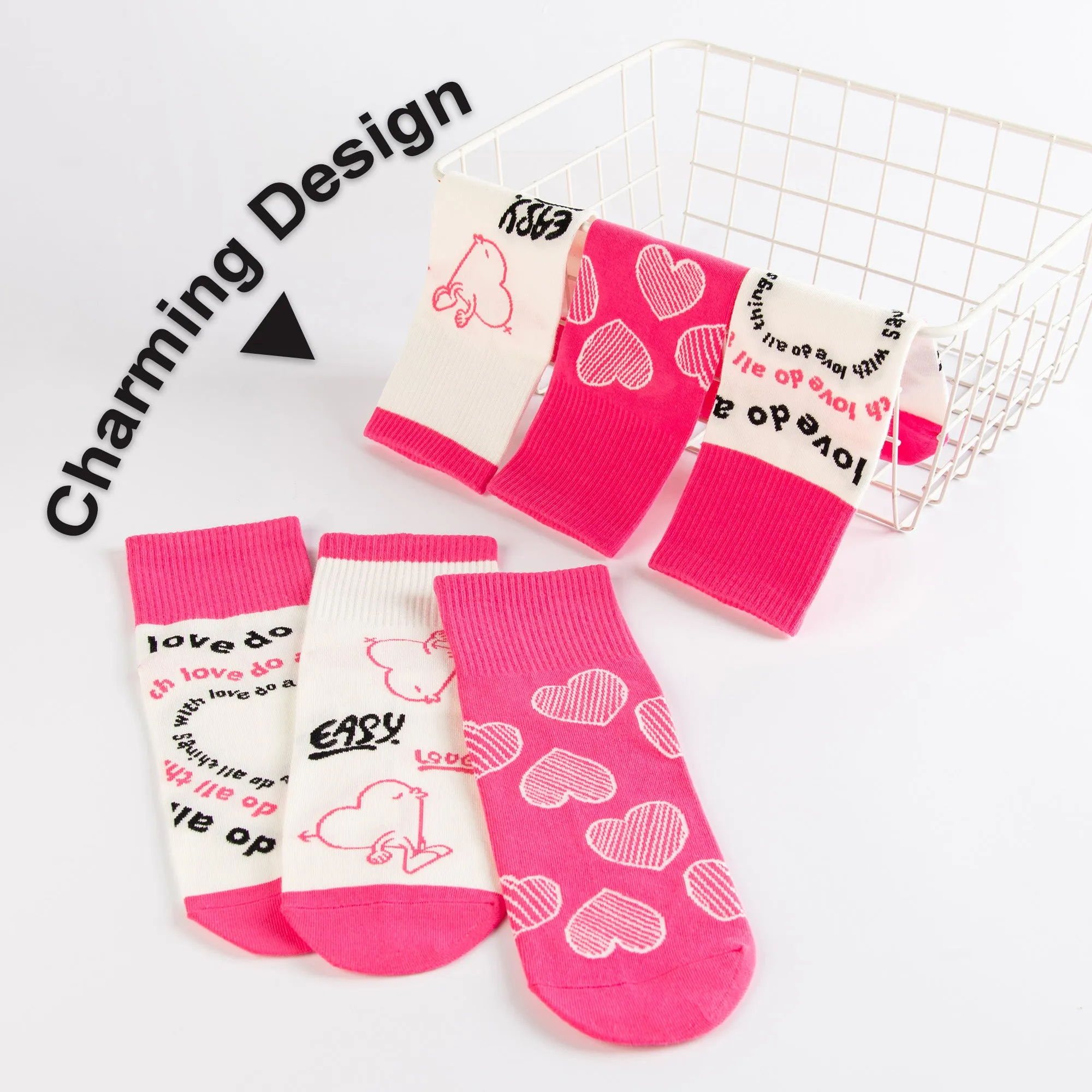 Womens Patterned Crew Socks Seamless Combed Cotton Funny Girls Cute Novelty Animal Flower Soft Socks Gifts 3 Pairs