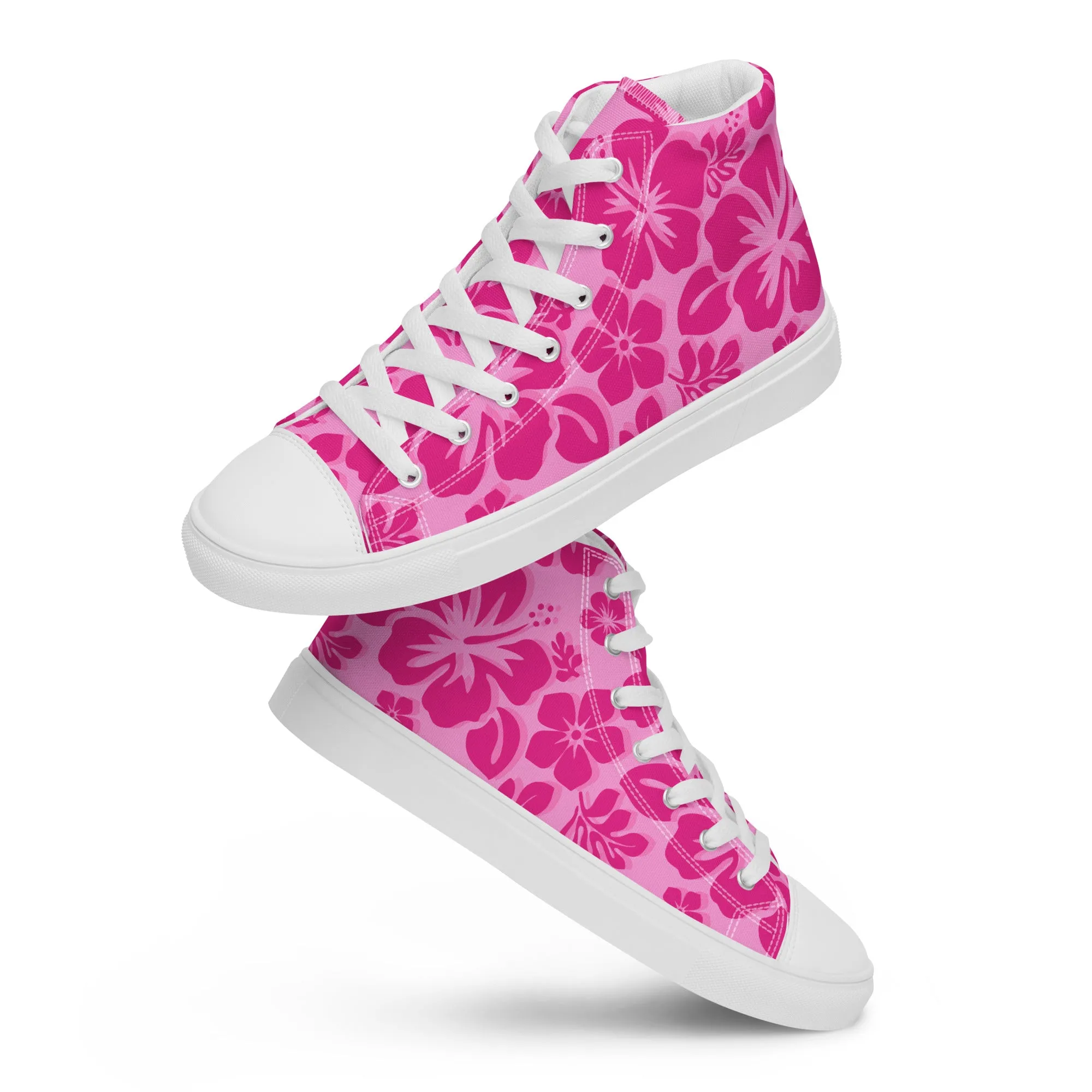 Women's Raspberry Pinks Hawaiian Print High Top Canvas Shoes