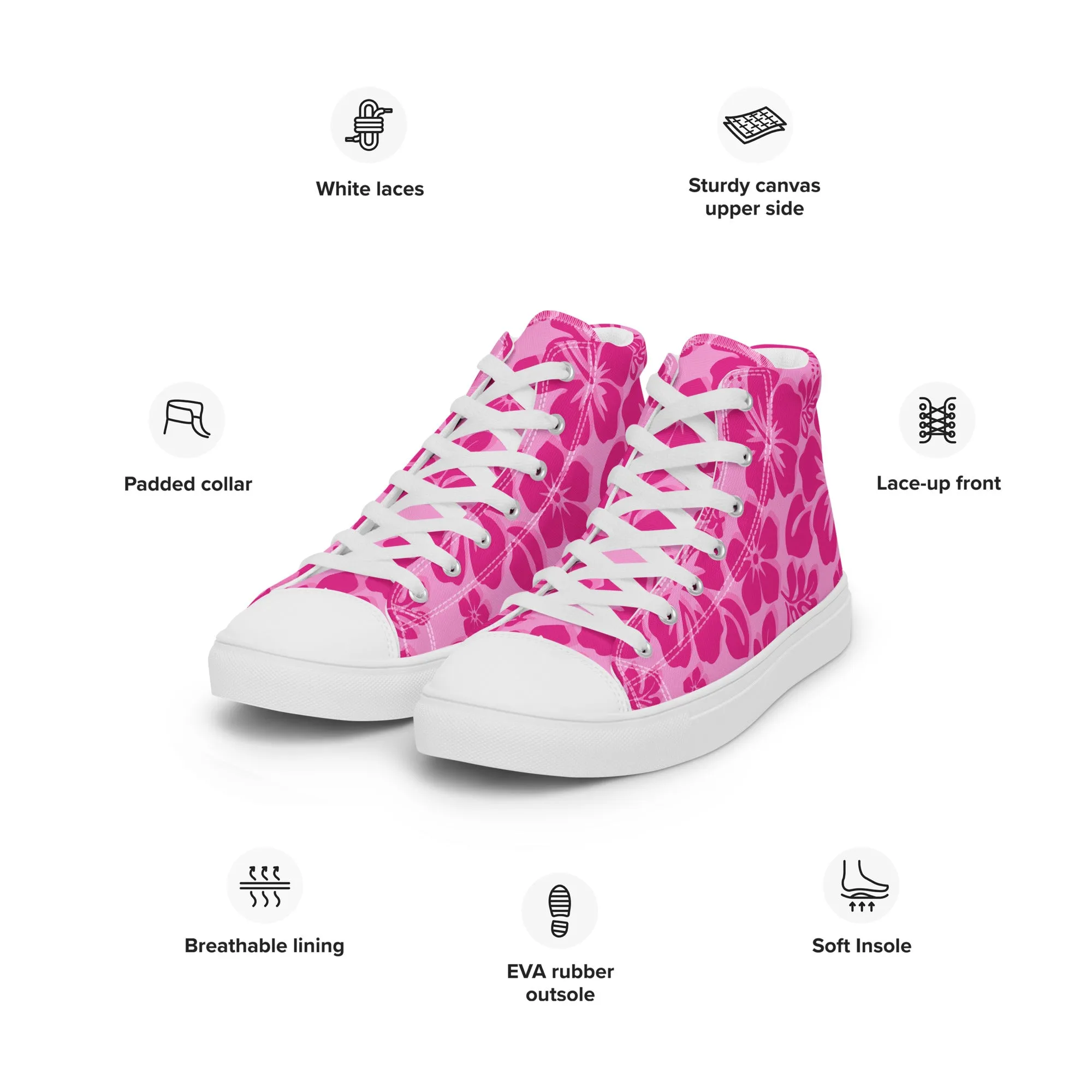 Women's Raspberry Pinks Hawaiian Print High Top Canvas Shoes