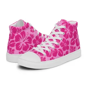 Women's Raspberry Pinks Hawaiian Print High Top Canvas Shoes