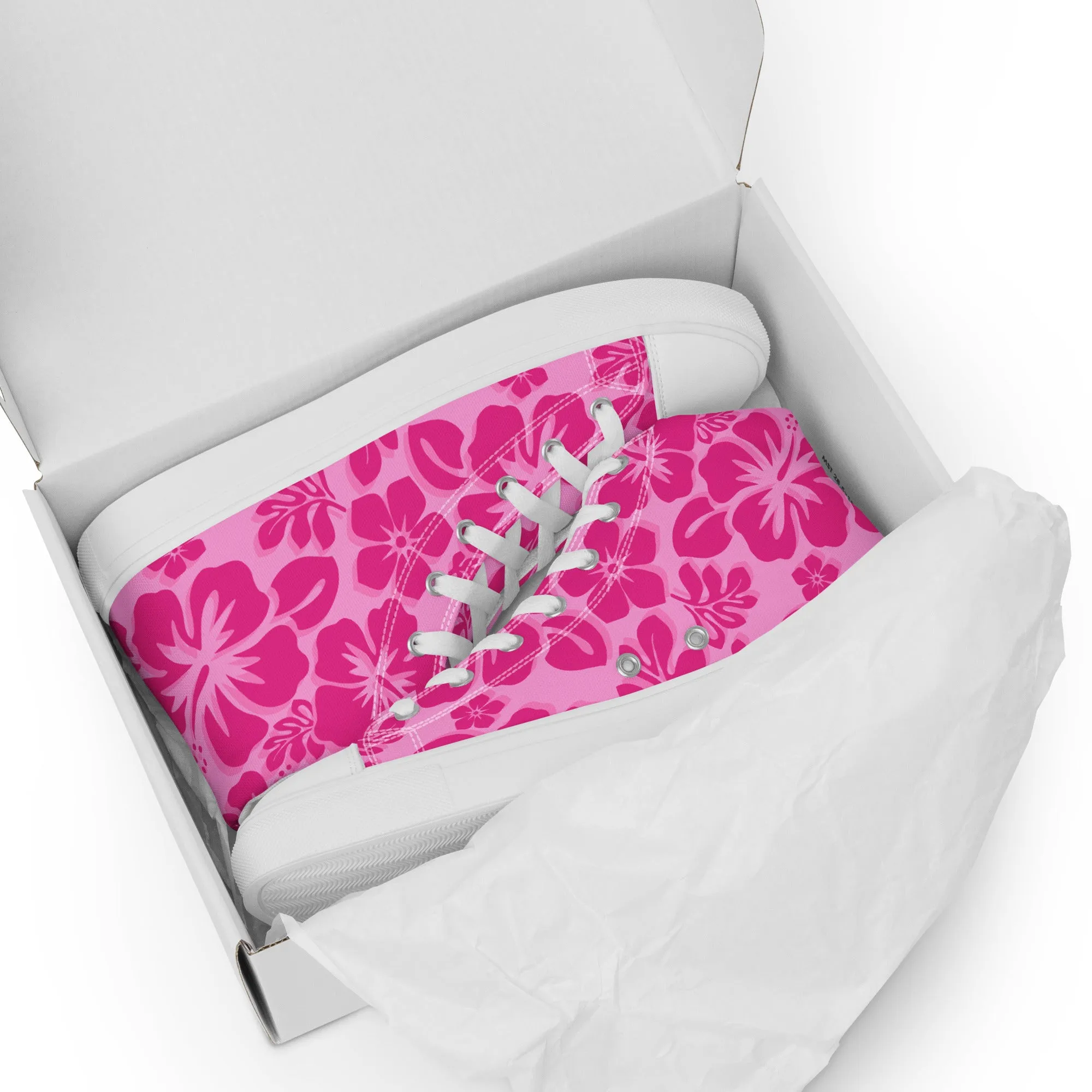 Women's Raspberry Pinks Hawaiian Print High Top Canvas Shoes