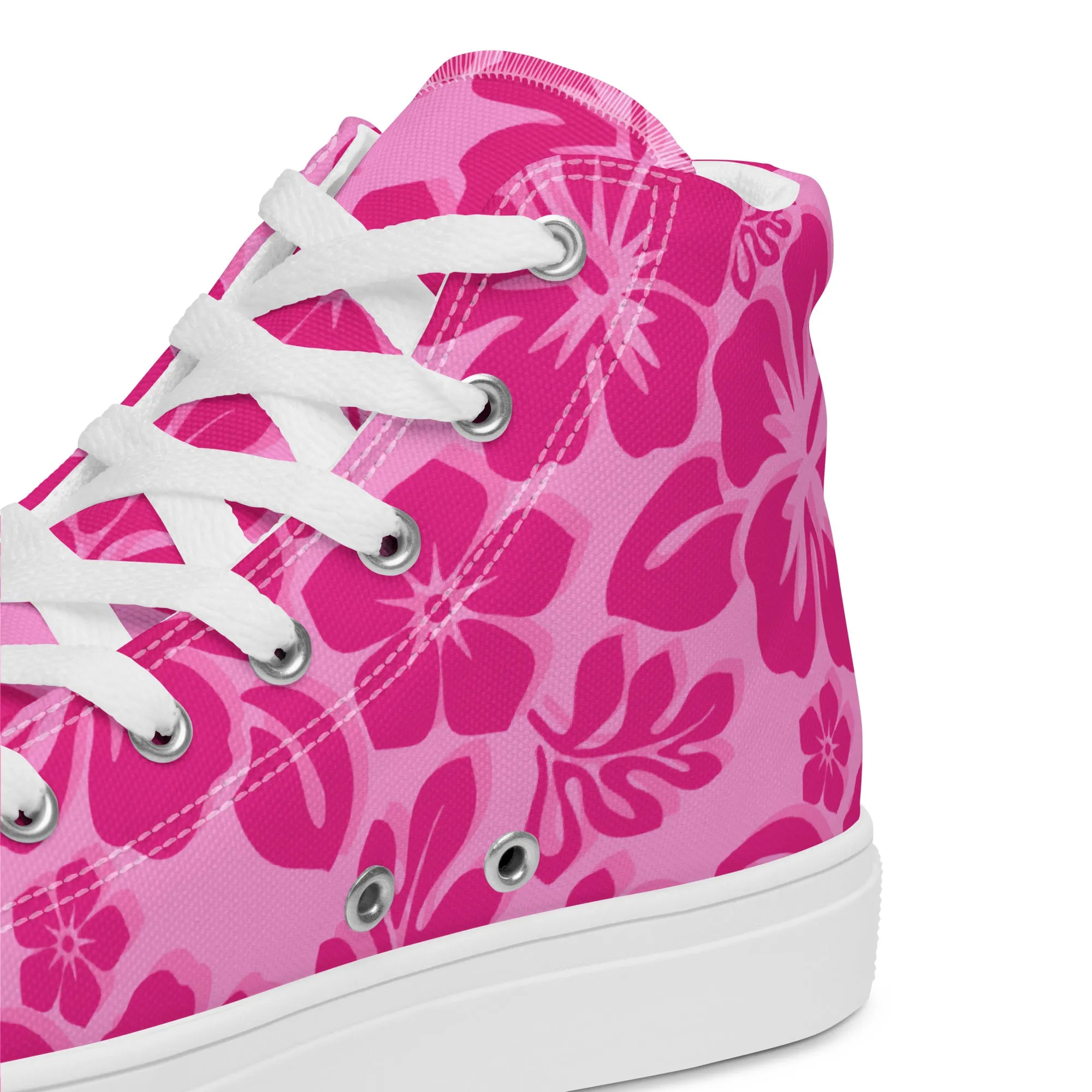 Women's Raspberry Pinks Hawaiian Print High Top Canvas Shoes