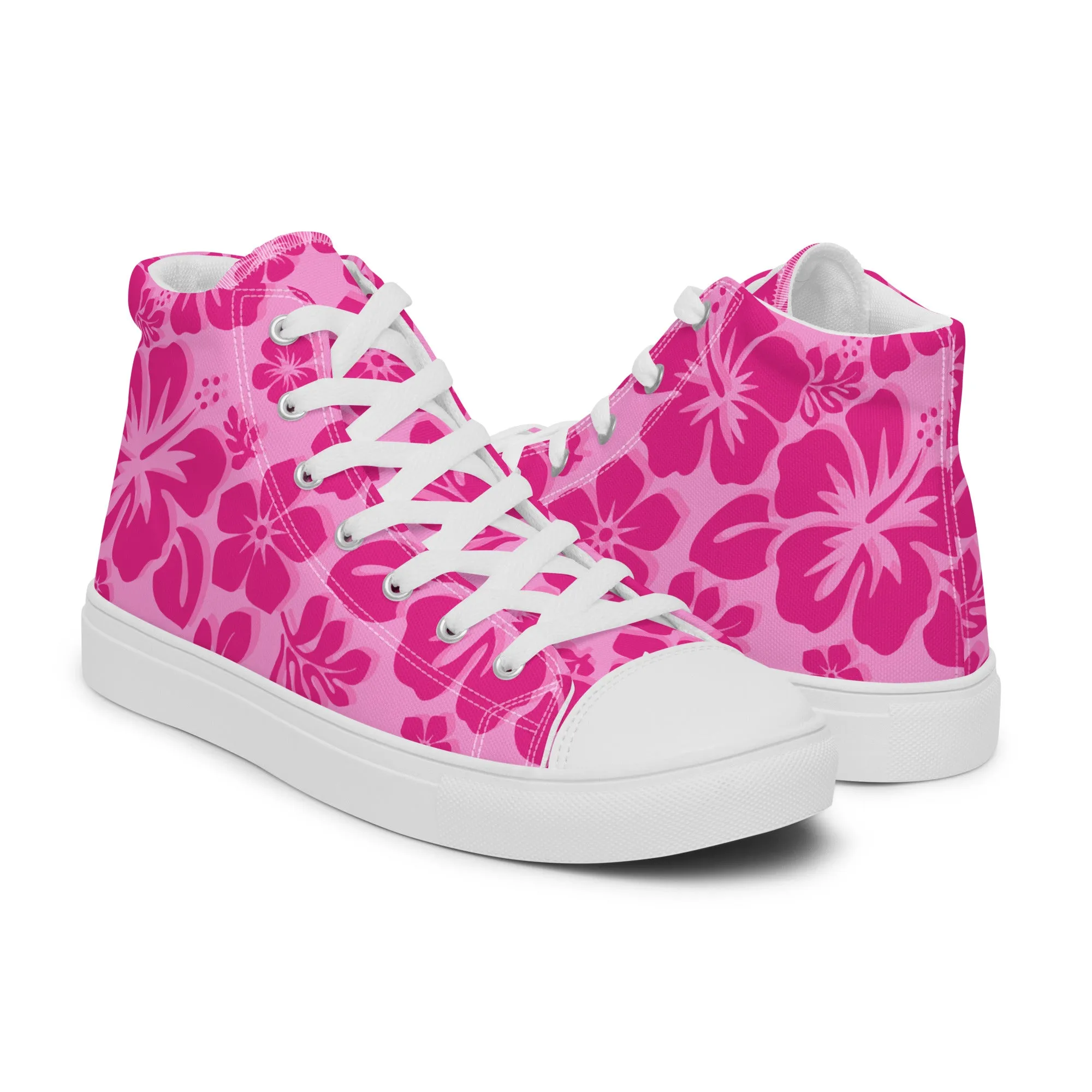 Women's Raspberry Pinks Hawaiian Print High Top Canvas Shoes